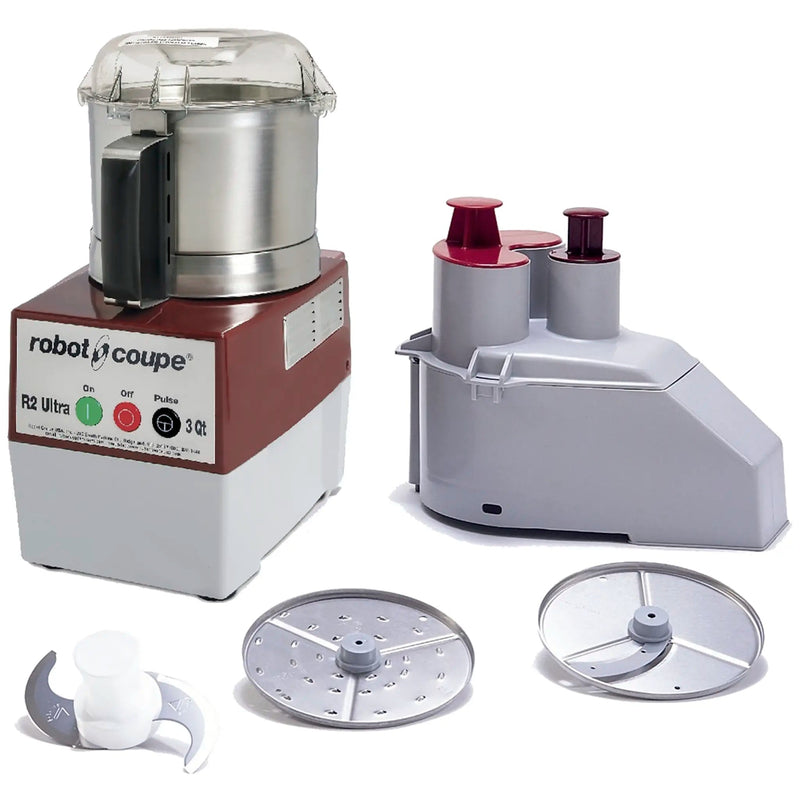 Robot Coupe R2N ULTRA food prep and bowl cutter combo, stainless steel bowl, veg prep attachment and discs included