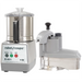 Robot Coupe R401 food prep and bowl cutter combo with stainless steel 4.8 qt bowl and veg prep attachment beside it