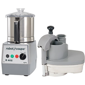 Robot Coupe R402A food prep and bowl cutter combo with stainless steel bowl, dial control and veg prep attachment