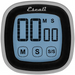 San Jamar Escali touch screen digital kitchen timer with black face, blue backlit display and minute and second buttons