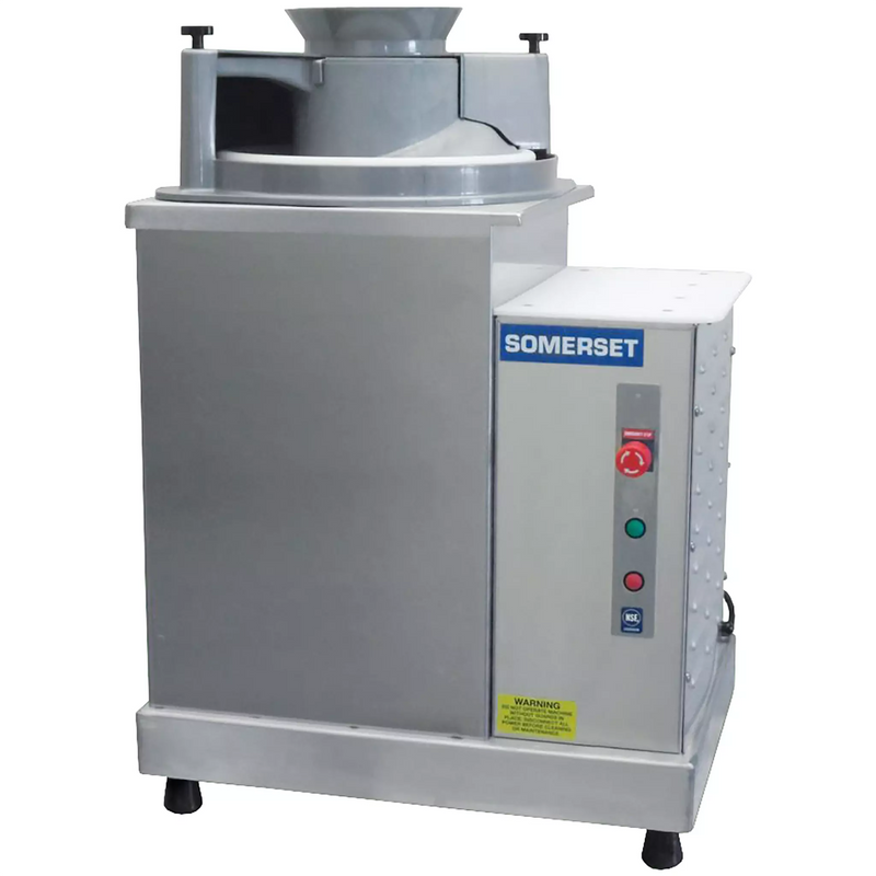Somerset SDR-400 stainless steel dough rounder with top cone hopper and front control panel, angled view