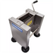 Somerset SMS-60 meat shredder with stainless steel body, hand crank, and wheeled base for moving, angled view