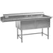 Thorinox double basin dish washing sink in stainless steel with left and right drainboards and splash, angled from right