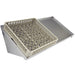 Thorinox stainless steel wall dishwashing shelf with sloped drain surface, shown holding a tan dish rack, angled view