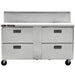 Traulsen Centerline CLPT-6024 60-inch mega top sandwich prep table, four stainless steel drawer configuration