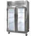 Traulsen G-Series G23010-053 52-inch two glass door stainless steel reach-in freezer on casters, angled view