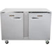 Traulsen ULT48-LR 48-inch two door stainless steel undercounter freezer on casters, angled front view