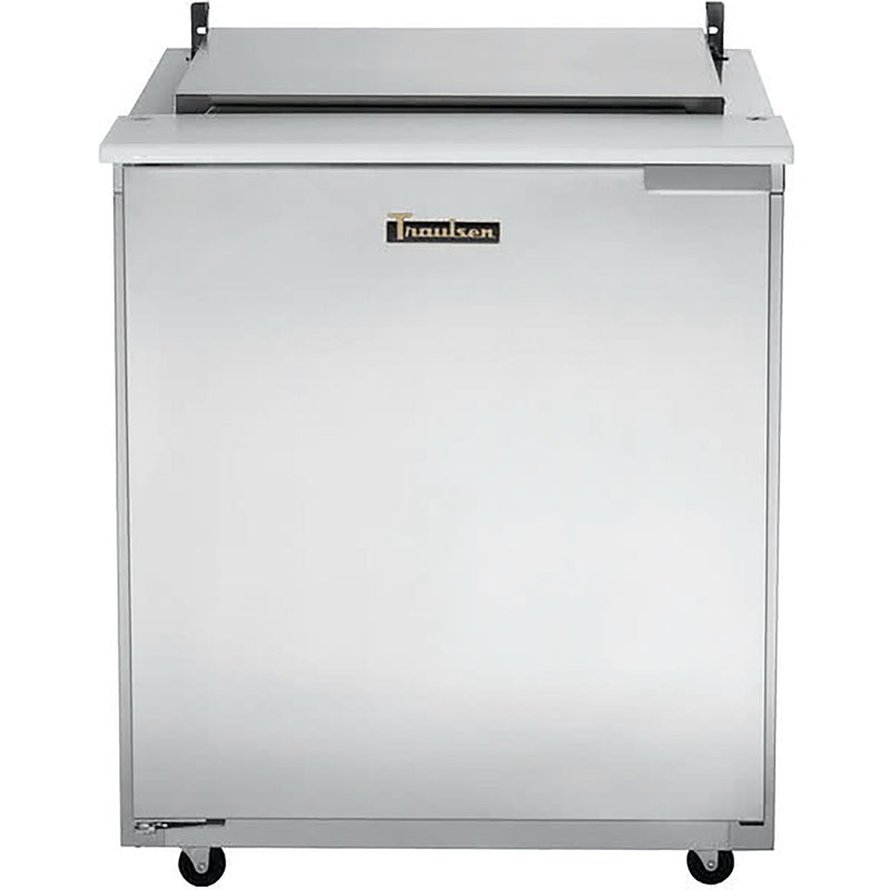 Traulsen UST276-R 27-inch single door stainless steel refrigerated sandwich prep table on casters, front view