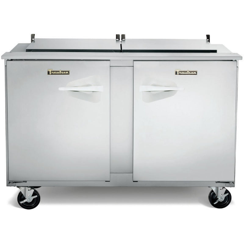 Traulsen UST4812-LR 48-inch two door stainless steel refrigerated sandwich prep table with closed lids, front view