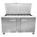 Traulsen UST6012-LR 60-inch sandwich prep table with stainless steel lids raised showing the ingredient pan rail