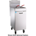 Vulcan 1VEG35M high efficiency natural gas 35-40 lb stainless steel floor fryer, angled view with optional casters