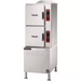 Vulcan C24ET floor model electric steamer, two stainless steel steam compartments on a cabinet base, angled view