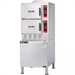 Vulcan C24GA floor model gas steamer, two stainless steel steam compartments on cabinet base, angled right view