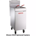 Vulcan LG300 natural gas/propane 40 lb stainless steel floor fryer with two baskets, angled view with casters