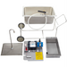 Vulcan MF-1 mobile fryer oil filter with components laid out, including pump, crumb basket, wand and hose