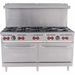Vulcan SX60-10B natural gas/propane 60 inch stainless steel range with 10 open burners and two ovens below