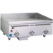 Vulcan VCCG-AS series gas thermostatic griddle, stainless steel countertop unit with three controls, angled view