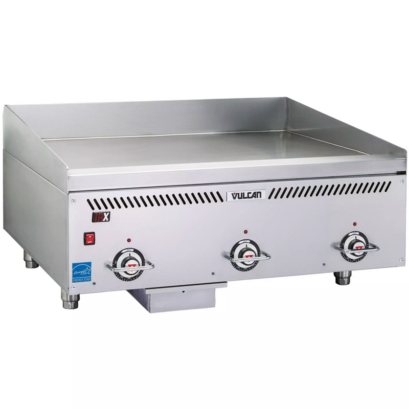 Vulcan VCCG Series Natural Gas/Propane 24" Deep Electric Ignition Thermostatic Griddle - 24" to 72" Wide-Phoenix Food Equipment