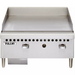 Vulcan VCRG24-M natural gas/propane 24 inch manual griddle in stainless steel, front view of the control knobs