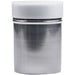 Winco 10 oz stainless steel powdered sugar dispenser, polished shaker shown with white plastic storage cap on top