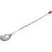 Winco 11 inch stainless steel bar spoon with twisted spiral handle, red end cap and small mixing bowl