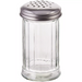 Winco 12 oz clear ribbed glass sugar pourer with perforated stainless steel shaker top style