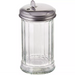 Winco 12 oz clear ribbed glass sugar pourer with stainless steel flap spout top style