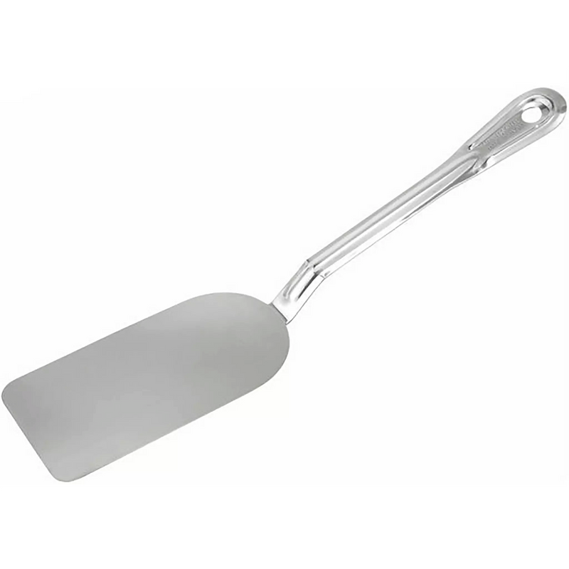 Winco 14" stainless steel serving turner with solid rectangular blade and hanging hole handle, solid style