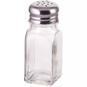 Winco 2 oz square clear glass salt and pepper shaker with perforated stainless steel cap