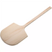 Winco 36 inch long wood pizza peel with square blade and long flat wooden handle, angled view