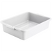 Winco 5-inch polypropylene dish bin in white, shallow rectangular bus tub with moulded handles, angled view