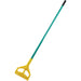 Winco 57-inch plastic mop handle with green fibreglass-style pole and yellow quick-change head clamp