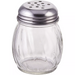 Winco 6 oz clear glass cheese shaker with swirled body and perforated stainless steel top style