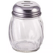 Winco 6 oz clear glass cheese shaker with swirled body and slotted stainless steel top style