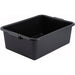 Winco 7-inch polypropylene dish bin in black, deep rectangular bus tub with moulded side handles, angled view