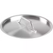 Winco 8" SSTC-8F stainless steel pot and pan cover with flat profile and riveted loop handle, angled top view