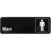 Winco 9" x 3" information sign in black with white Men text and male restroom figure icon