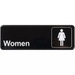 Winco 9" x 3" information sign in black with white Women text and female restroom figure icon