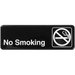 Winco 9" x 3" information sign in black with white No Smoking text and crossed-out cigarette icon