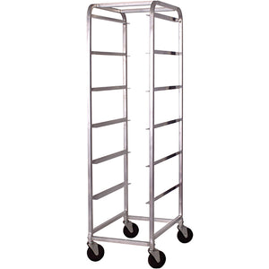 Winco ABBC-6 aluminum 6 tier bus bin rack, empty tall mobile frame with six sets of slides on four casters