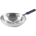Winco AFP Series natural finish aluminum frying pan with blue silicone sleeve handle, smallest size shown
