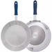 Winco AFPI Series induction natural finish aluminum fry pan with blue handle, interior and induction bottom shown