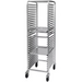 Winco ALRK-30BK aluminum welded 30-tier sheet pan rack with 2-inch spacing, side view showing slides and casters