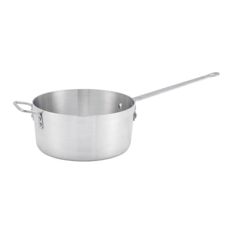 Winco ASP Series tapered aluminum sauce pan in a larger size with helper handle and long riveted handle