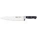 Winco Acero 10-inch chef's knife, wide stainless steel blade with black triple-riveted handle, full side view