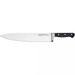 Winco Acero 12-inch chef's knife, stainless steel blade with black triple-riveted handle, full length side view