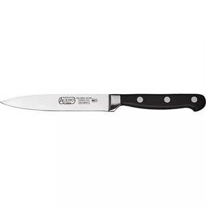 Winco Acero 5 inch utility knife with stainless steel blade and black triple-riveted handle