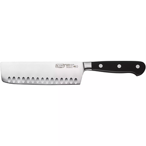 Winco Acero 7 inch nakiri knife with hollow ground stainless steel blade and black riveted handle