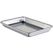 Winco aluminum 1/8 size sheet pan, small natural aluminum eighth sheet pan with raised sides, angled view