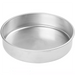 Winco aluminum layer cake pan, wide round natural aluminum pan with straight sides, angled view of a larger size